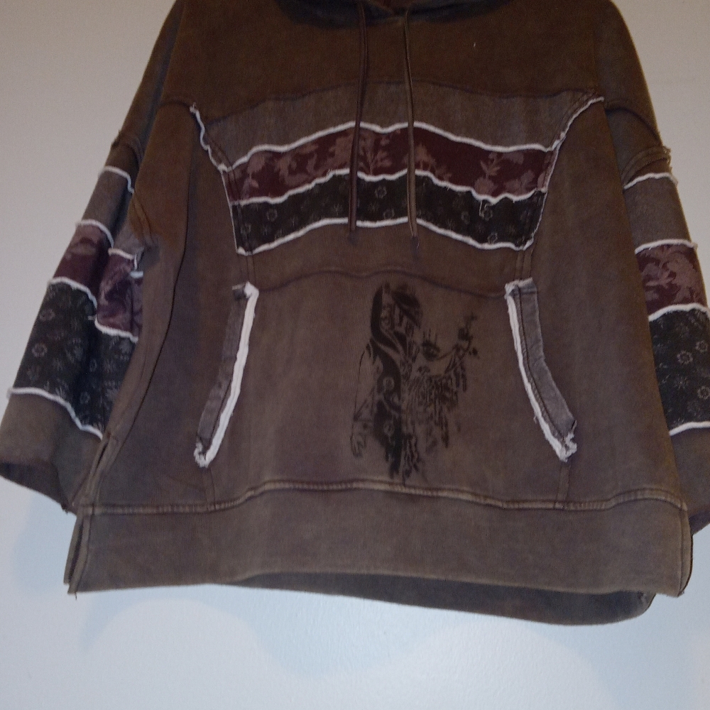 Women's Brown Hoodie with Patterned Accents. Hand Crafted Dyed With Funky Dude - Picture 4 of 9